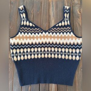 J Crew Women’s Cashmere Tank Top Sweater  Size M Geometric Cropped Money